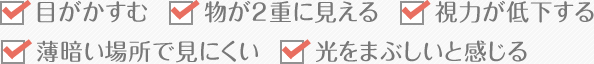 目がかすむ物が2重に見える視力が低下する薄暗い場所で見にくい光をまぶしいと感じる